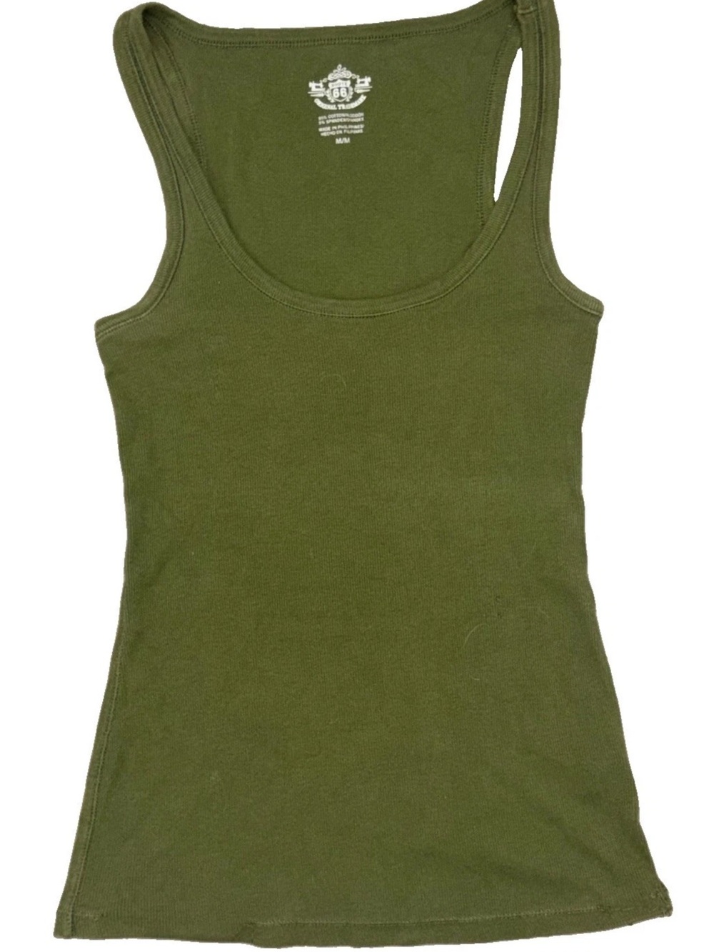 Y2K Bella Elena Ribbed Fitted Long Body Cami Tank Top SZ . M Army Green